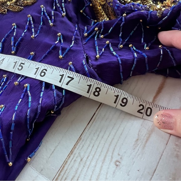 Vintage Deadstock Lawrence Kazar 100% Silk Beaded Cocktail Dress Glam size Large - Picture 10 of 16